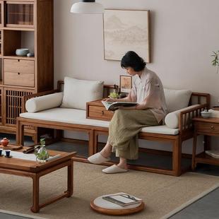 A6L罗汉THF木床新中式可榻推拉厅式沙发床老榆全实木小户型客茶室