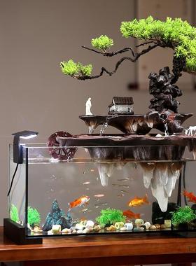 鱼缸客厅流水摆件循电环轮视柜旁办公室装玄饰关造水RLH景假山加