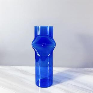 现代简约欧花5232式蓝饰色色玻璃管圆柱花器瓶摆件样板房售彩楼处