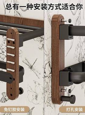 胡WJS木桃毛巾架免打浴室置物架卫厕所孔高端生间洗手间实木浴巾