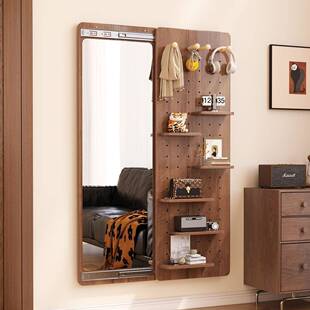 洞洞板穿衣户见详情镜一体隐形可拉关闭镜子推隐藏入身门口玄关全