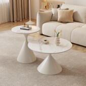 2024新款 奶油风茶几客厅家用小户型出租屋用圆形大小圆茶几组合