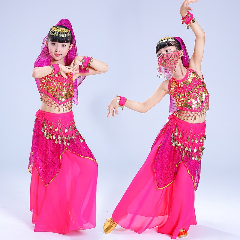 儿童印度舞蹈演出服肚皮舞套装跳舞服装裙子少儿新疆民族舞表演服