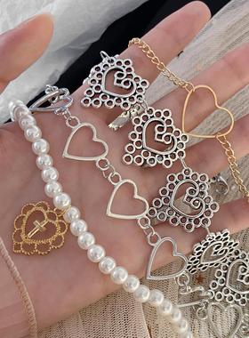 Short hollow peach heart clavicle chain 项链镂空桃心锁骨链女