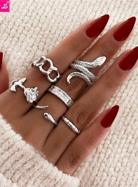 new metal joint ring personality Punk rock rose chain rings