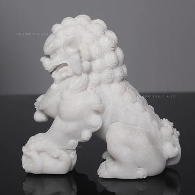 新中式小石狮茶桌茶几客厅样板房酒店书柜创意禅意装饰品白色摆件