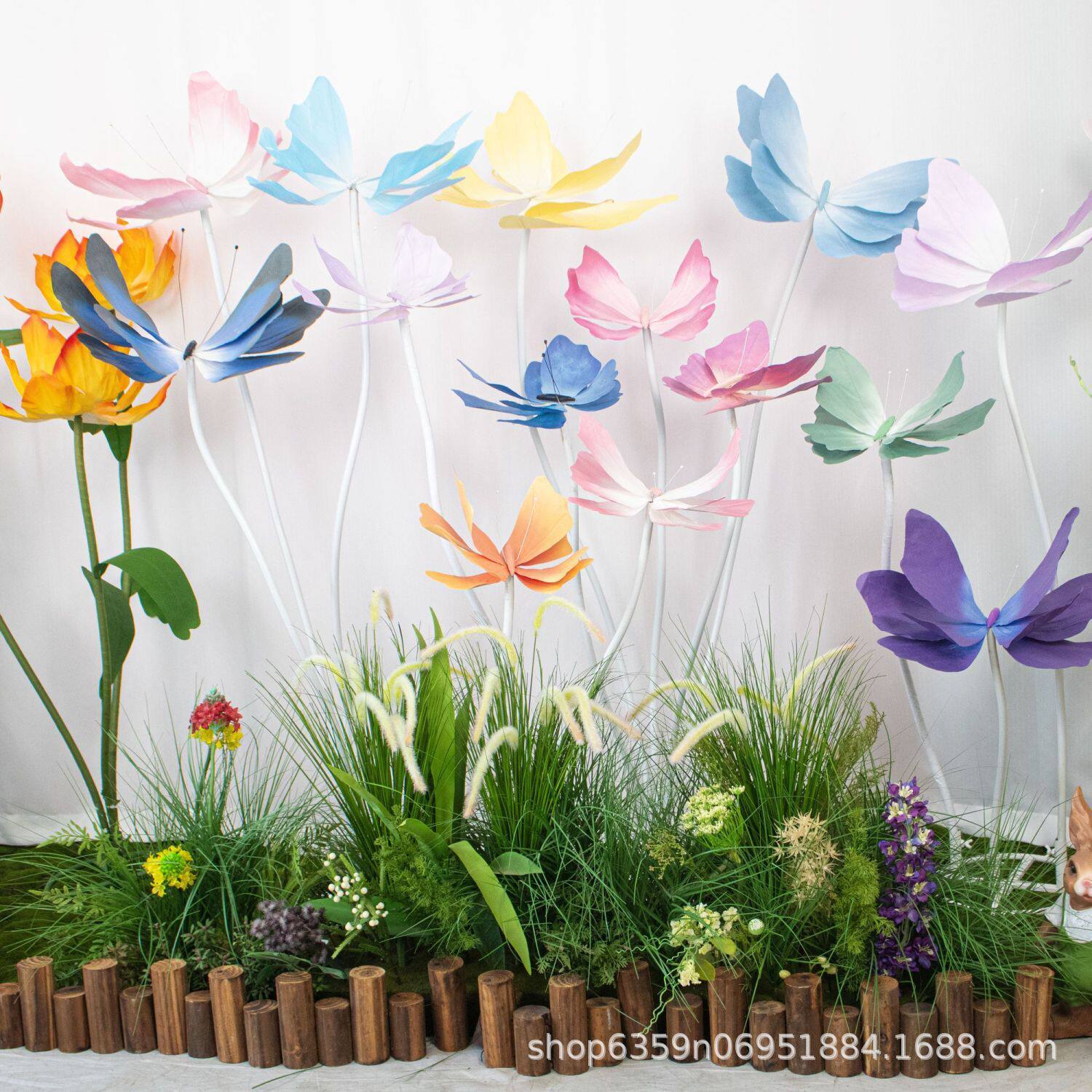 仿真蝴蝶梦幻蓝蝶布景装饰婚庆求婚摄影棚布置青空蓝高级场景道具