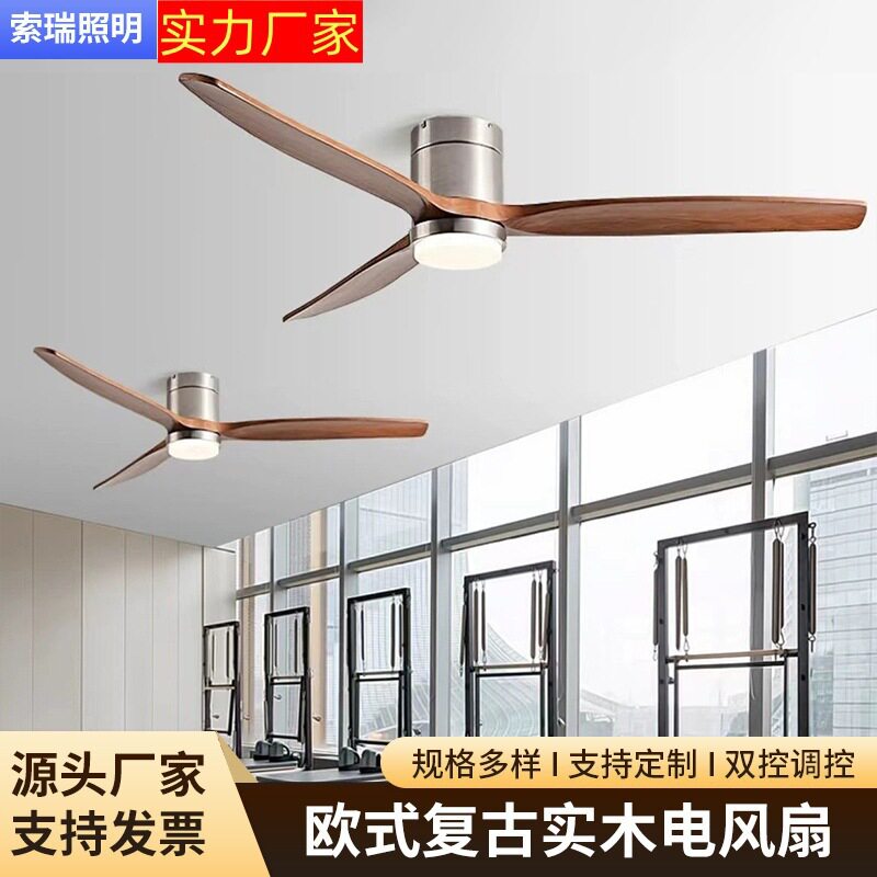 现代风扇灯吸顶简约餐厅复古客厅卧室静音有灯吊风扇跨境货源中山