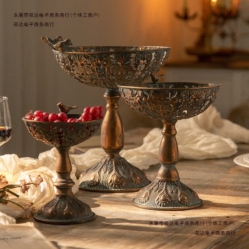 美食拍摄静物托盘美式收纳做旧面包高脚盘甜品台水果盘复古铁包邮