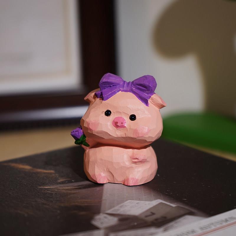 迷你装小猪手工木雕摆卡通动物木雕摆件治桌件愈系面摆放饰品送儿
