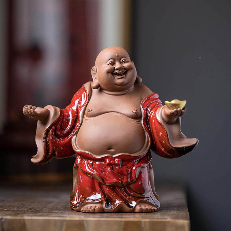 陶桌瓷弥笑佛招财勒佛摆件中式家居面客厅茶禅意佛像装饰ZJH22012