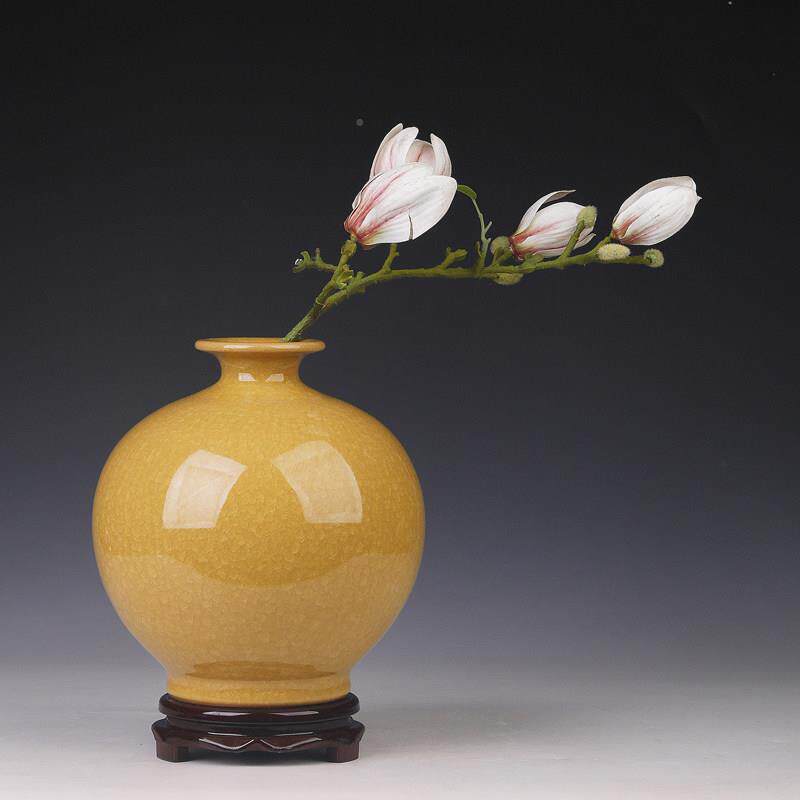 景德镇陶瓷极简瓶花瓶摆件饰品客厅球现代简约器色石榴黄瓶创意摆