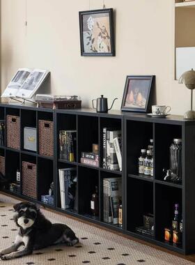 客厅开 书架儿落地置由物架方格柜实木书柜书矮柜放黑色自组合格