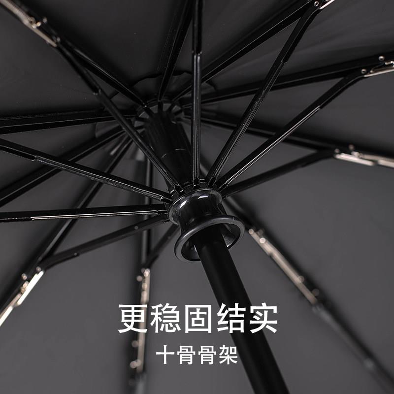 遮阳伞胶伞晴雨GH-L-220两用木V柄防风三折叠遮阳黑防晒抗U男女自