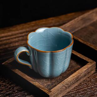 天窑阁郎具窑杯蓝宝石蓝花开冰裂开件huakai茶经典金边茶道家庭办