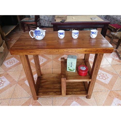 老榆木茶水柜实老榆木实木二人茶桌简约阳台茶车台茶架中式现代茶