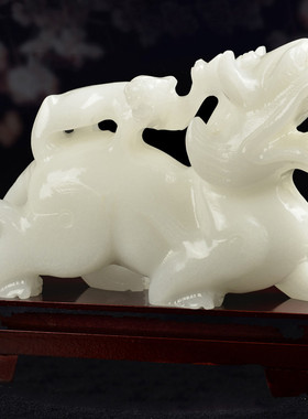 天然白玉石母子貔貅摆件一对大号Y皮丘客厅玄关店铺开业家居装饰