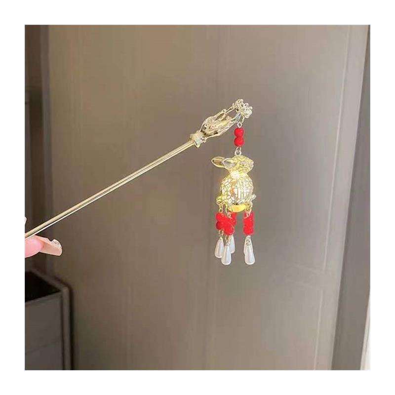 古风发光发簪女金属灯笼发簪子西湖凉亭盘发簪子会亮中秋宫灯头饰