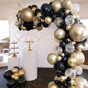 Black Gold Balloon Garland Arch Confetti Latex Baloons Gradu
