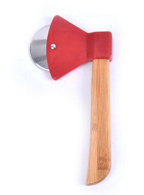 极速Axe Bamboo Handle Pizza Cutter Rotating Blade Home Kitch