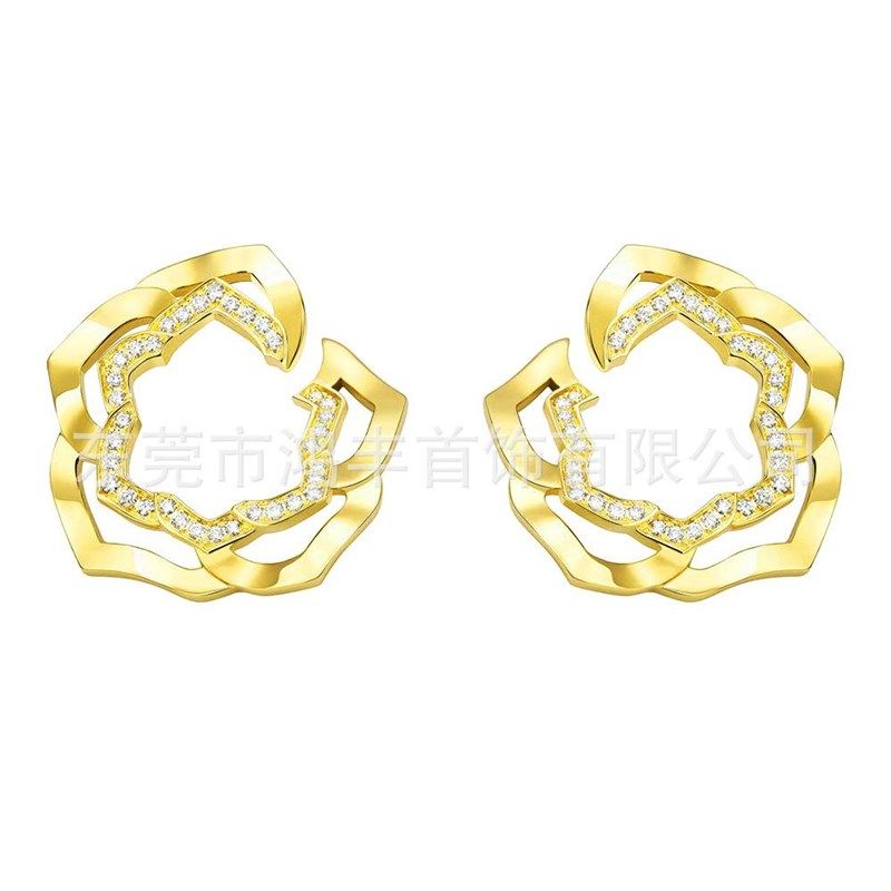 耳环耳钉玫瑰同款女耳饰花之战令仪俞飞鸿复古镂空镶钻锆石小众感