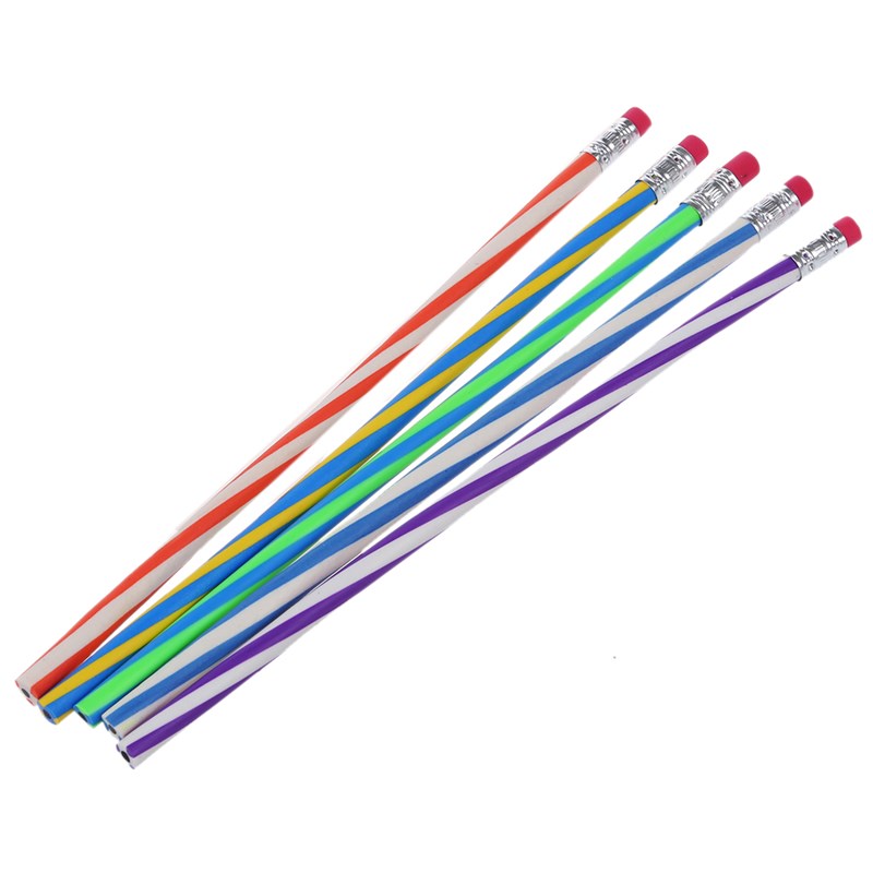 5PCS Colorful Stripe Bendy Bendable Flexible Pen Pencils For