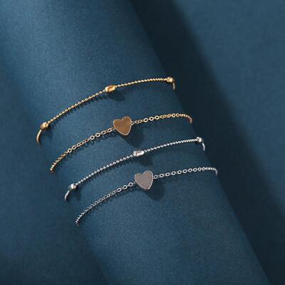 好货Love peach heart Anklet 欧美新款圆珠双层爱心桃心脚链