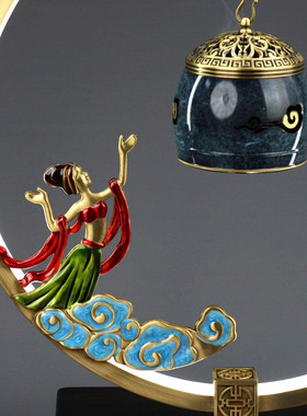 嫦娥奔月音乐铜香炉蓝牙遥控台灯创意铜摆件办公桌书房铜工艺品