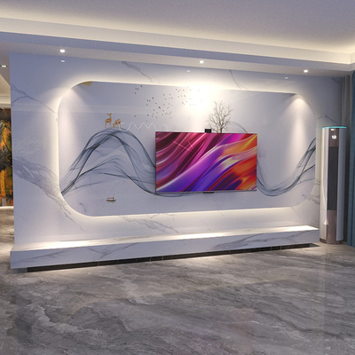 岩板大板电视背景墙现代轻奢悬空连纹大理石客厅格栅影视墙瓷砖