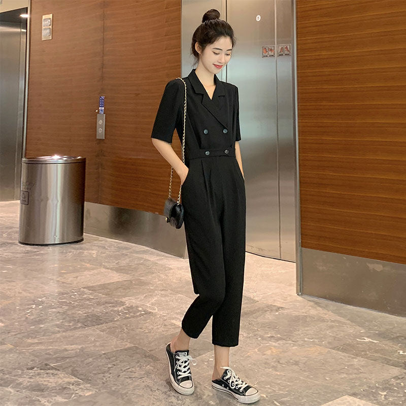 RIERA港味复古气质时尚西装连体裤女夏高级感女神范收腰显瘦黑色