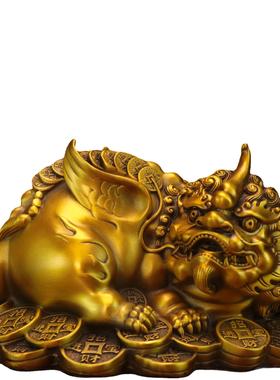 黄铜貔貅金钱貔貅家居办公室摆件店铺铜摆件独角貔貅