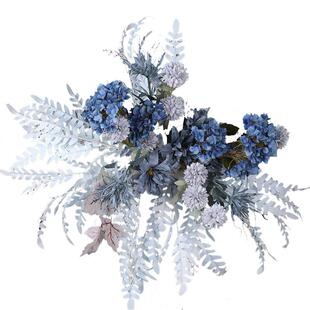 雾霾蓝仿真花地排花婚庆花排装饰布置假花婚礼花艺花材道具成品花