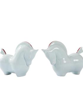 新中式富贵陶瓷马摆件青瓷样板间书房茶几书桌茶室博古架软装饰品