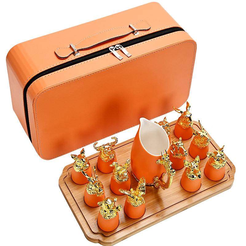 陶瓷十二生肖酒具套装分酒器白酒杯旅行茶具酒会活动节庆礼品logo