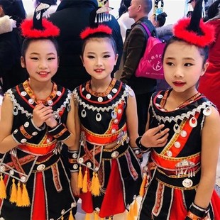 速发新数少族民族服装 演出服铃呦灵舞蹈表演童畲族瑶族服 儿童苗款