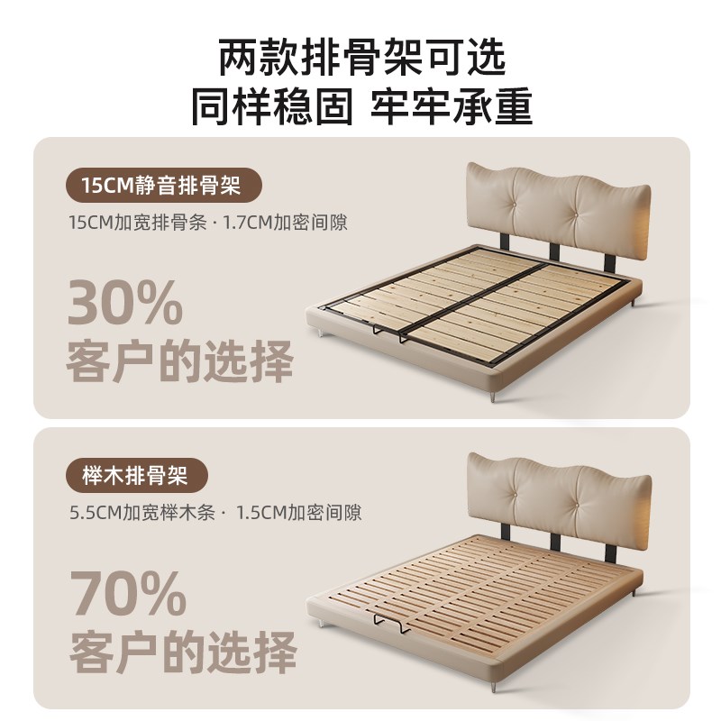 速发现代简约云朵床薄床头真皮床极简主次卧1米8软包大床小户型皮