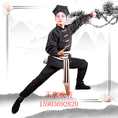 速发戏剧戏曲演出服装武松打服虎装武色黑打衣武生衣服夜行衣杂役