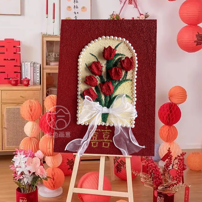 速发立体郁金香订工结婚礼物油英砂肌理画填色手新婚数字石画材料