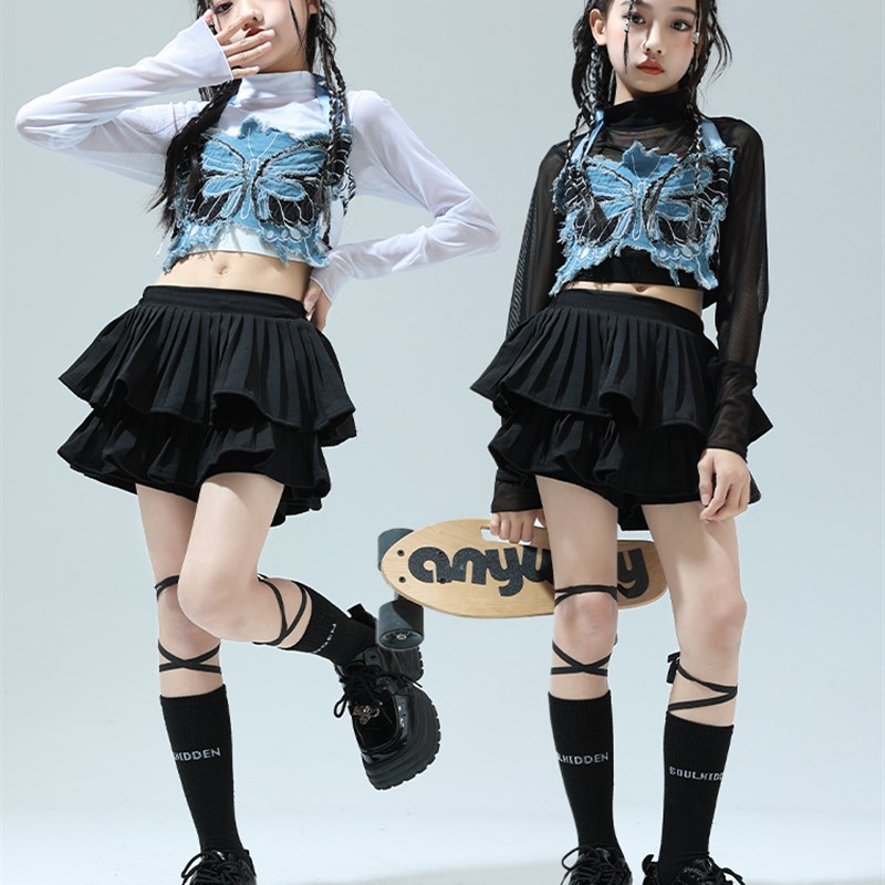 速发孩爵士舞服装少儿走秀街舞潮装仔牛蝴蝶p儿嘻哈hipho少表演出
