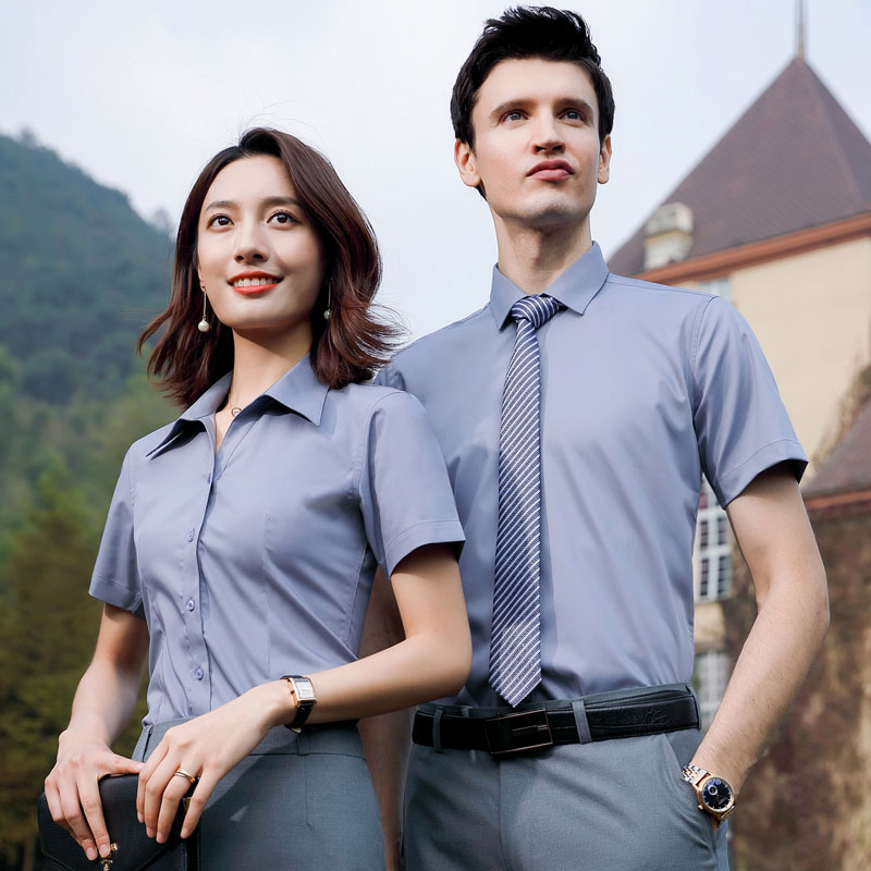 速发职夏装男酒店工作服业衬工装弹力正装绣LOGO季衣