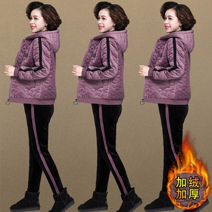 速发中老年运动服套装秋冬季加绒套衣新款中年妈妈冬装外卫加厚洋