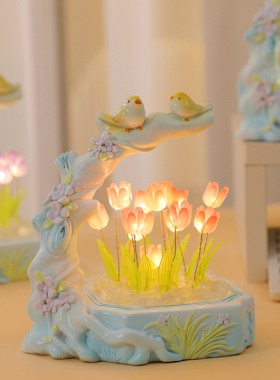 速发郁金香小夜灯摆件手工花鸟卧室送房装饰书闺友朋蜜中秋礼物