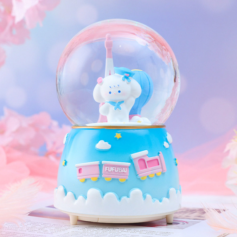 现货速发新款旅行水晶球飘雪音乐盒摆件创意儿童八音盒玩vi兔水球