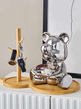 速发轻奢电镀高档熊收纳玄关入户托盘博古架电视柜装饰品