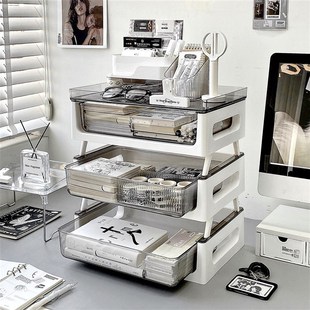 速发文件收纳盒箱桌面a4文件框资料置办公架品文具分层用抽屉式架