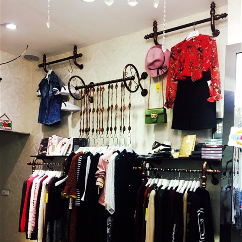 速发铁艺服装架服装店展示架装壁挂式童装专用货架上组侧挂墙合衣