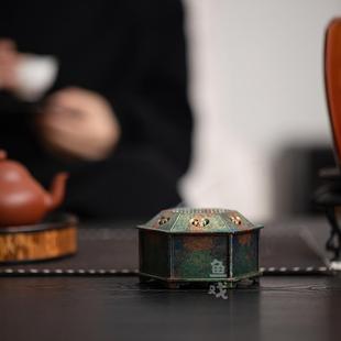 禅意茶道摆件 鱼戏手工错金铜香熏炉家用复古沉香檀香盘香炉中式