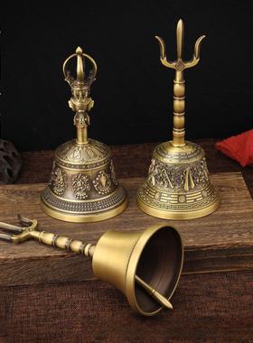 铜三清用品三叉太极八卦仿古手摇铃铛八仙法铃光滑加厚铜铃