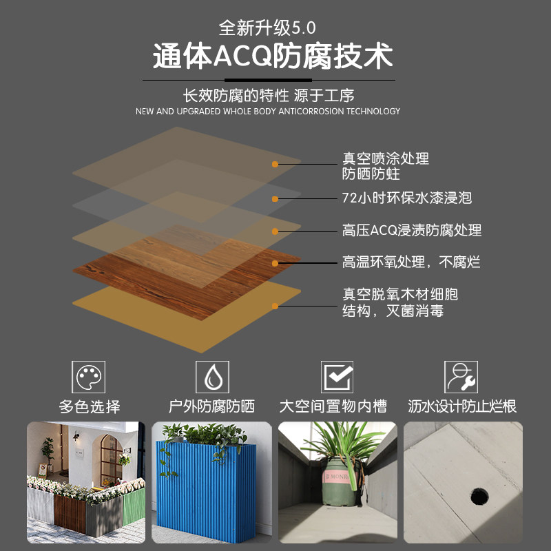 商业街外摆围栏花箱户外防腐木花槽绿植花坛木质隔断长条护栏花盆