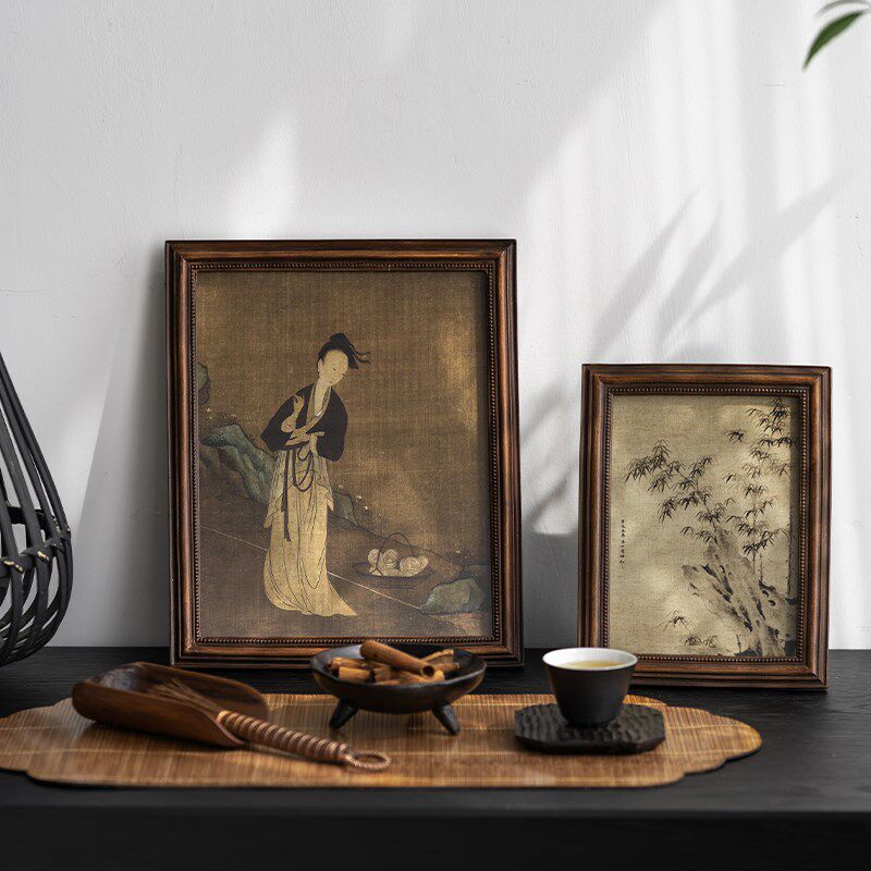 复古中式画框相框摆客厅书房挂墙摆件花鸟山水装饰画桌摆树脂画框